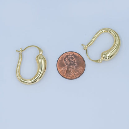 24K Gold Filled Molten U-Shaped Latch Hoop Earrings | AD1207
