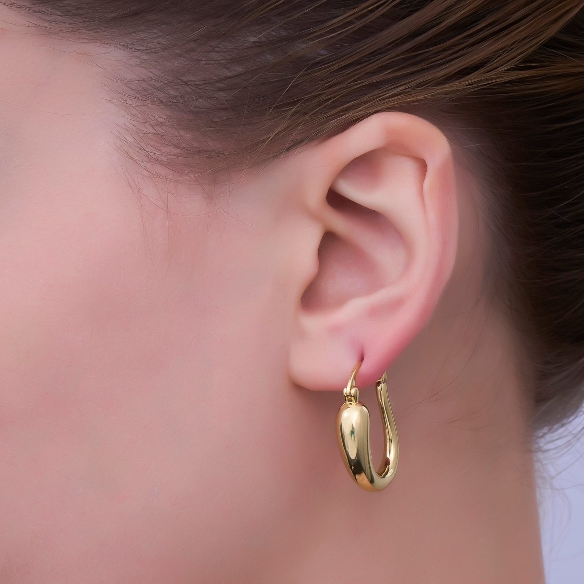 24K Gold Filled Molten U-Shaped Latch Hoop Earrings | AD1207