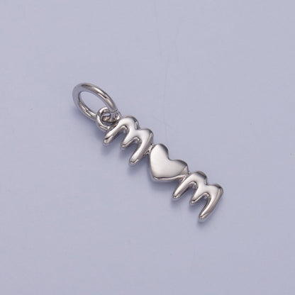 24K Gold Filled "MOM" Heart Script Charm in Gold &amp; Silver | W789