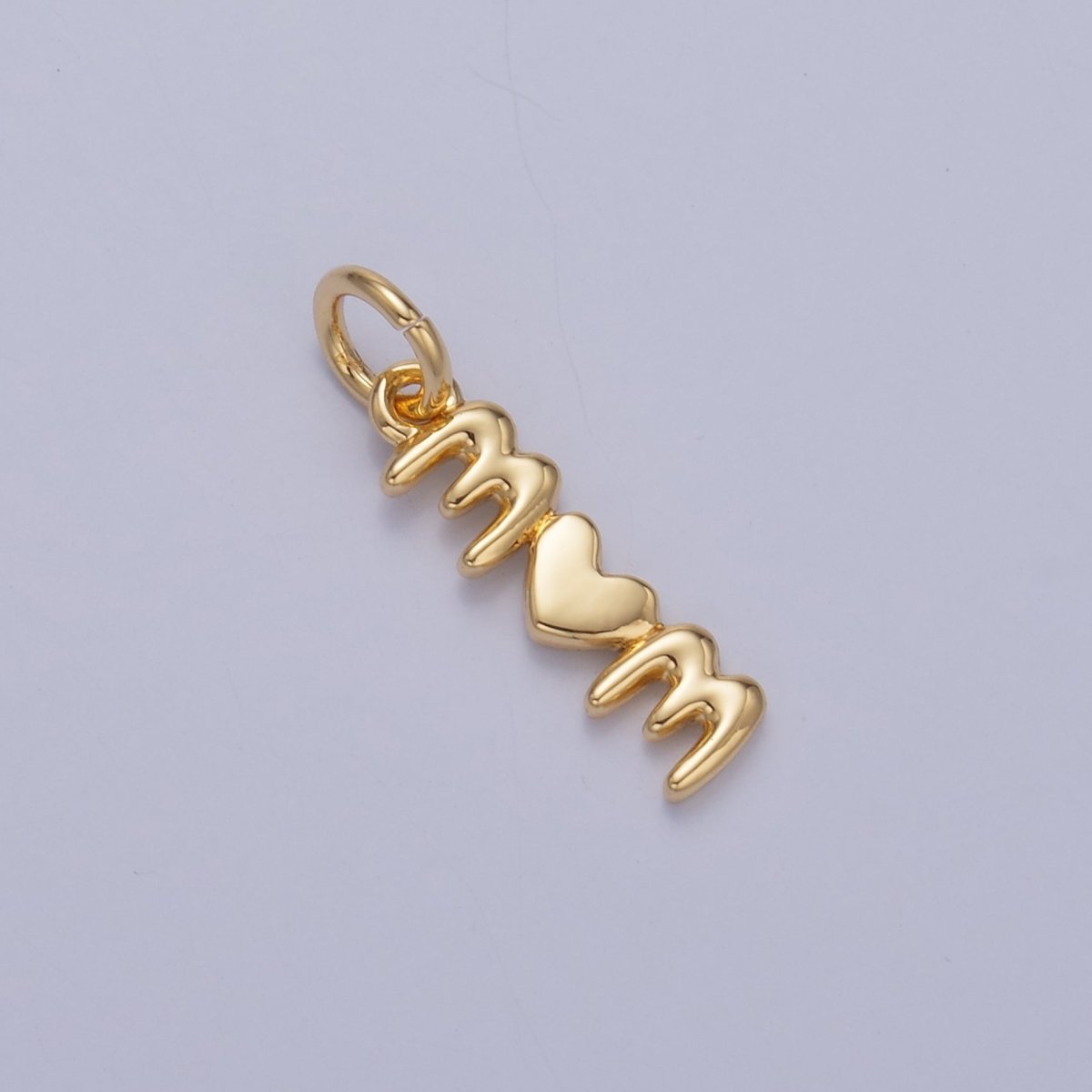 24K Gold Filled "MOM" Heart Script Charm in Gold &amp; Silver | W789