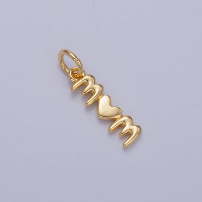 24K Gold Filled "MOM" Heart Script Charm in Gold &amp; Silver | W789