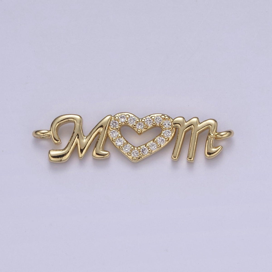 24K Gold Filled Mom Link Connector Silver Micro Pave CZ Heart Charm Connector Mother with Heart Micro Pave CZ Connector  F-815 F-816
