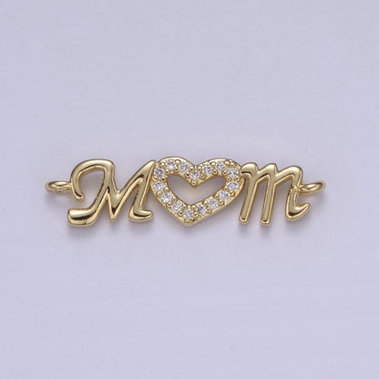 24K Gold Filled Mom Link Connector Silver Micro Pave CZ Heart Charm Connector Mother with Heart Micro Pave CZ Connector  F-815 F-816
