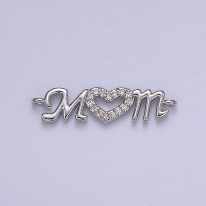 24K Gold Filled Mom Link Connector Silver Micro Pave CZ Heart Charm Connector Mother with Heart Micro Pave CZ Connector  F-815 F-816