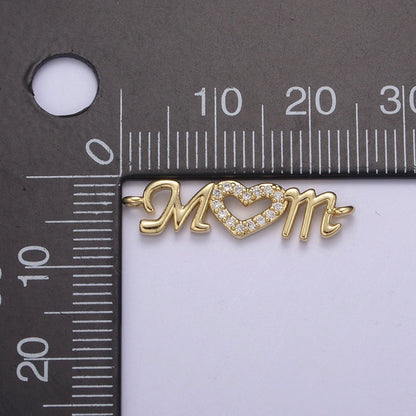 24K Gold Filled Mom Link Connector Silver Micro Pave CZ Heart Charm Connector Mother with Heart Micro Pave CZ Connector  F-815 F-816