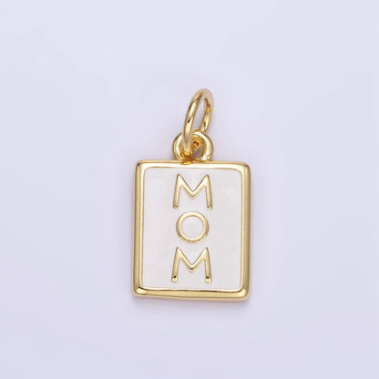 24K Gold Filled "MOM" White Enamel Tag Charm | E356
