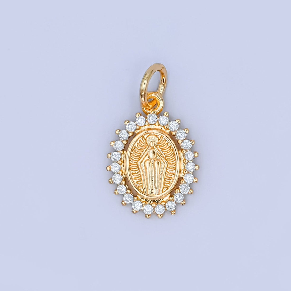 24K Gold Filled Mother Mary Micro Paved CZ Oval Mini Charm | M804