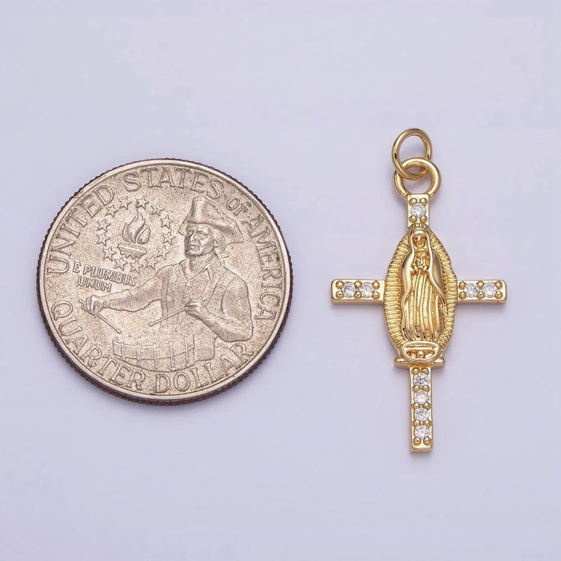 24K Gold Filled Mother Mary Micro Paved CZ Religious Cross Charm | AC1134