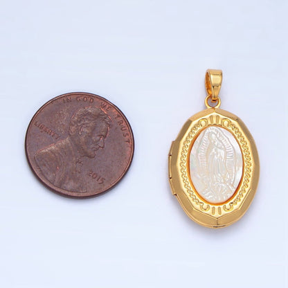 24K Gold Filled Mother Mary Pearl Engraved Locket Pendant | AA795