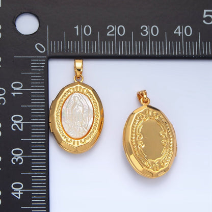 24K Gold Filled Mother Mary Pearl Engraved Locket Pendant | AA795