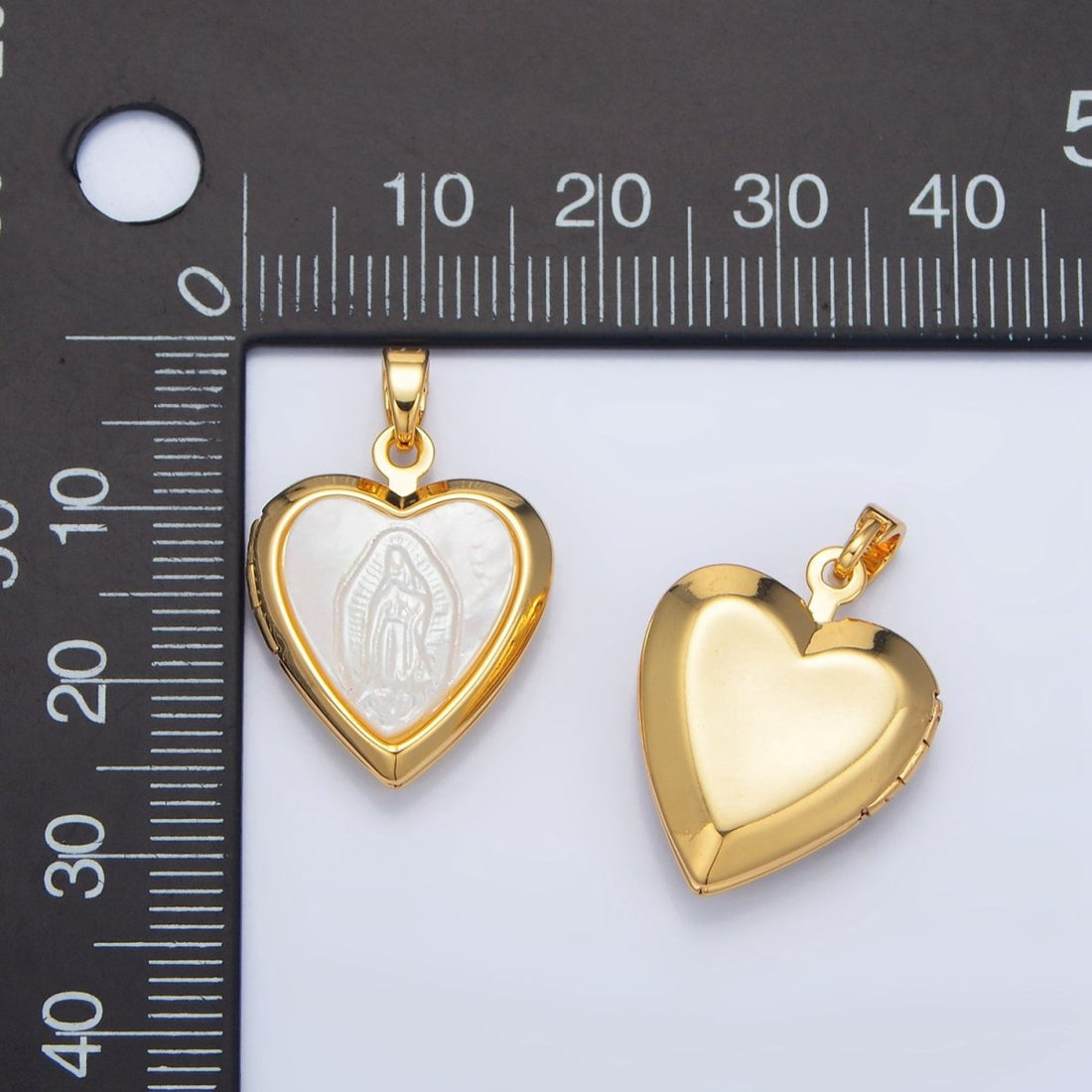 24K Gold Filled Mother Mary Pearl Heart Locket Pendant | AA794