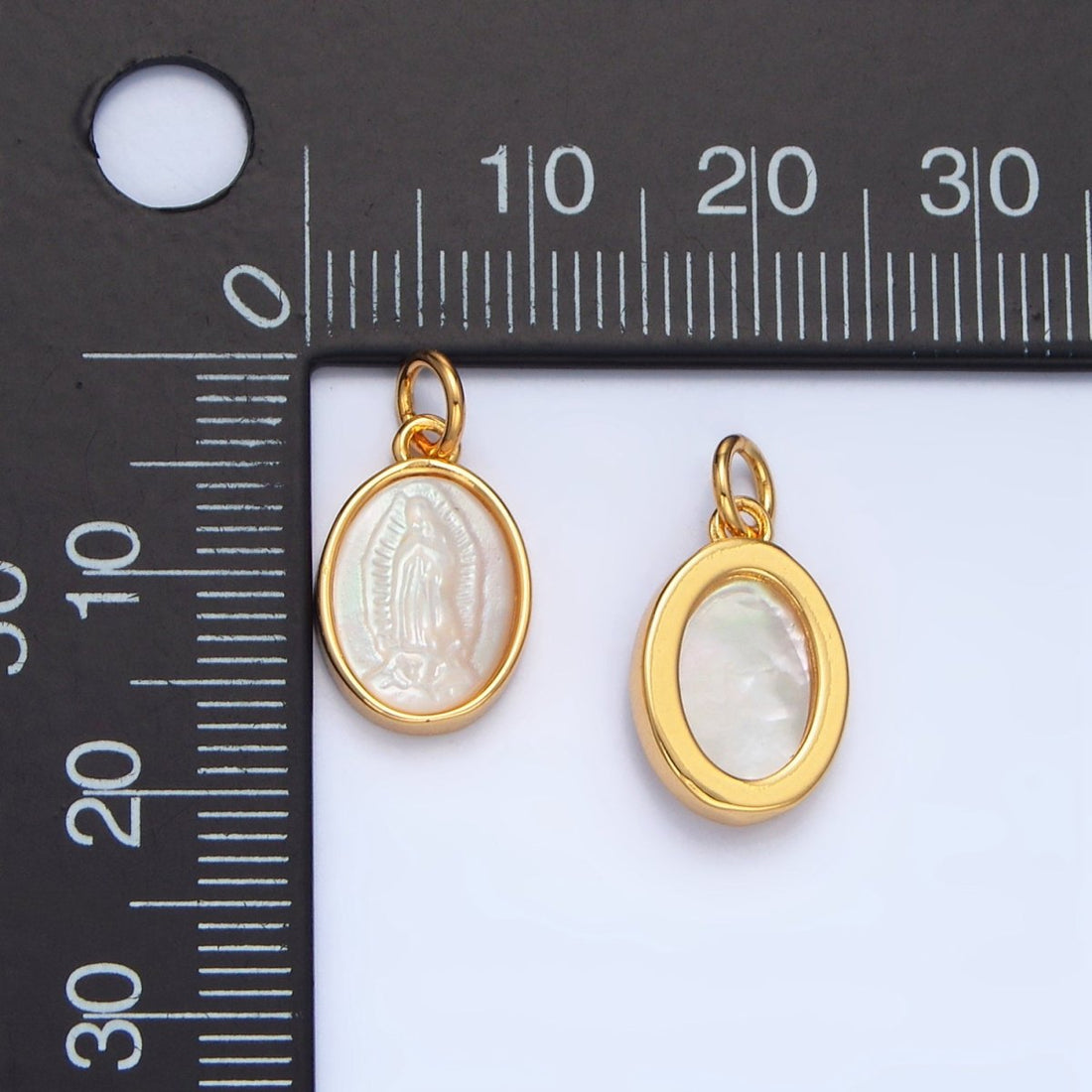 24K Gold Filled Mother Mary Shell Pearl Oval Bezel Charm | X604