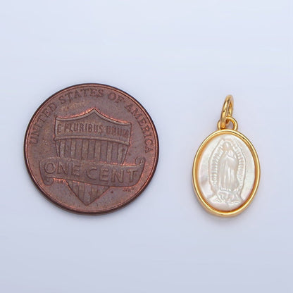 24K Gold Filled Mother Mary Shell Pearl Oval Bezel Charm | X604