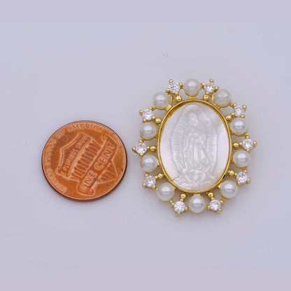 24K Gold Filled Mother of Pearl Virgin Mary Lady Guadalupe Oval Charm in Gold &amp; Silver | M-919 M-920