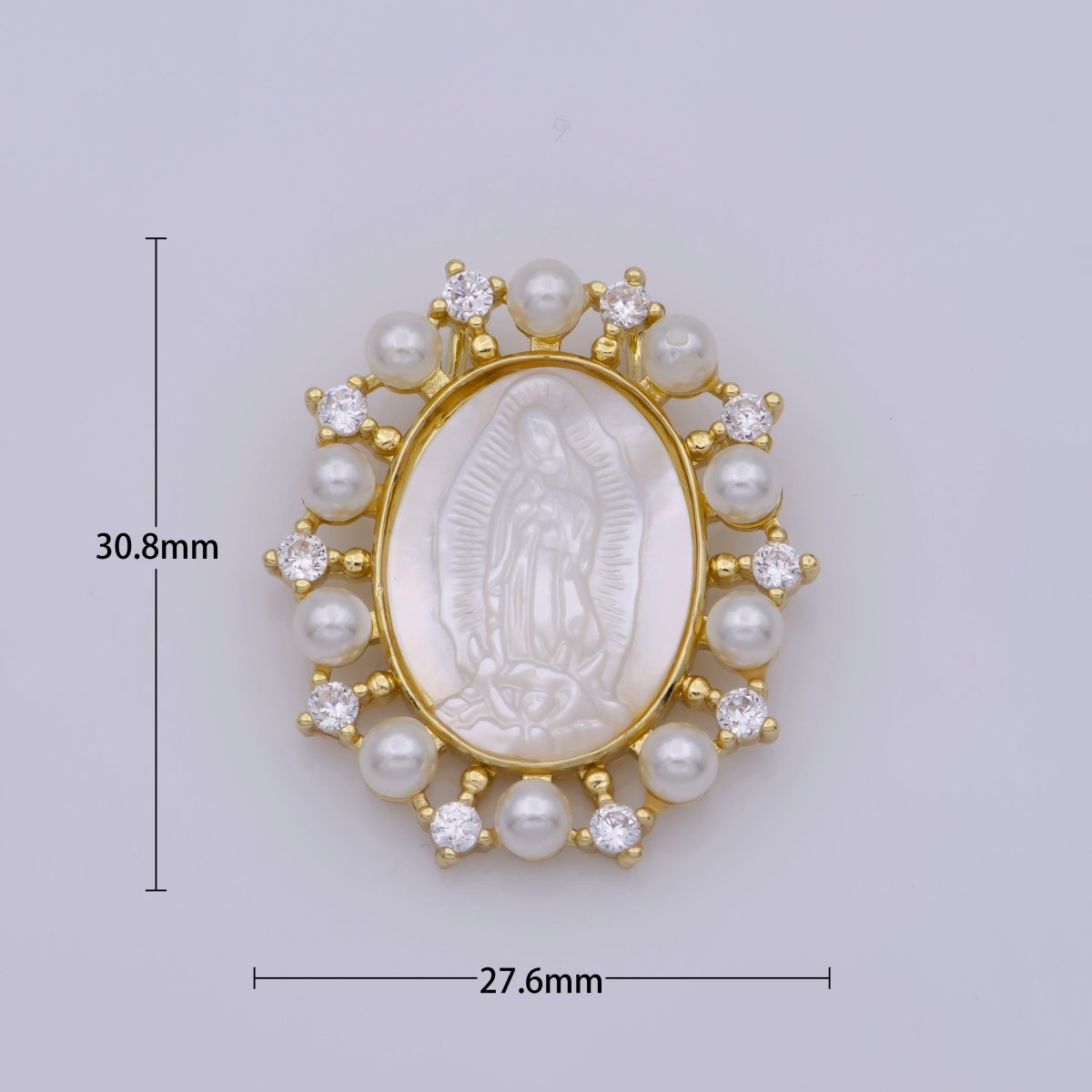 24K Gold Filled Mother of Pearl Virgin Mary Lady Guadalupe Oval Charm in Gold &amp; Silver | M-919 M-920