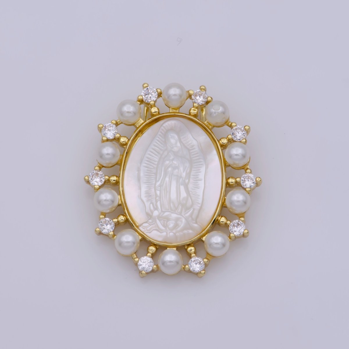 24K Gold Filled Mother of Pearl Virgin Mary Lady Guadalupe Oval Charm in Gold &amp; Silver | M-919 M-920