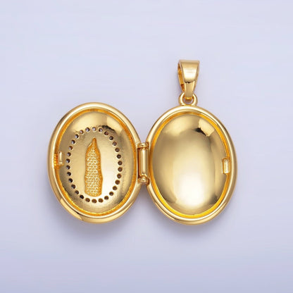 24K Gold Filled Mother Virgin Mary Micro Paved CZ Oval Locket Pendant | AA1086