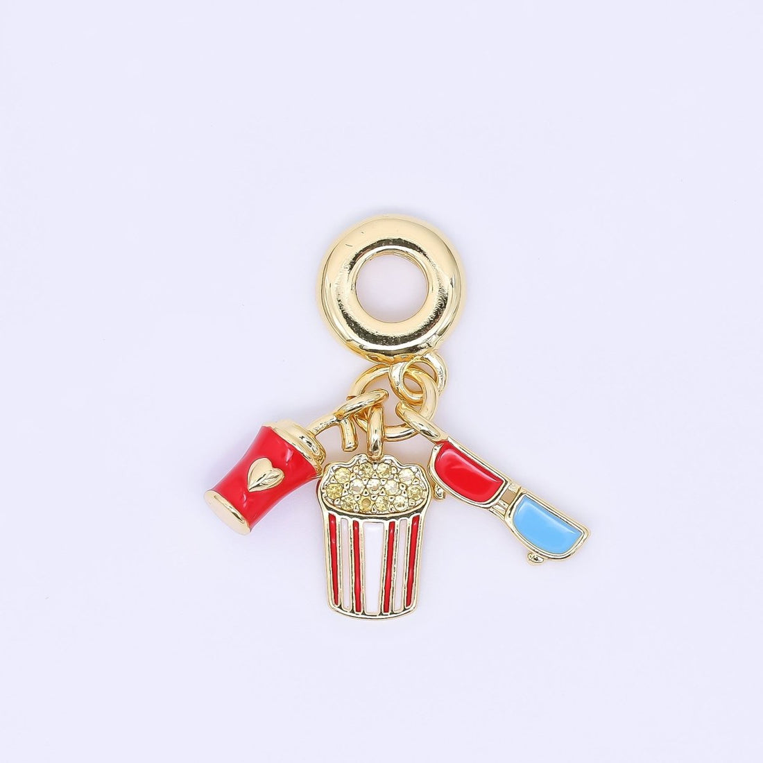 24K Gold Filled Movie Theatre Glasses Popcorn Soda Enamel Drop Rondelle Charm | AC1619