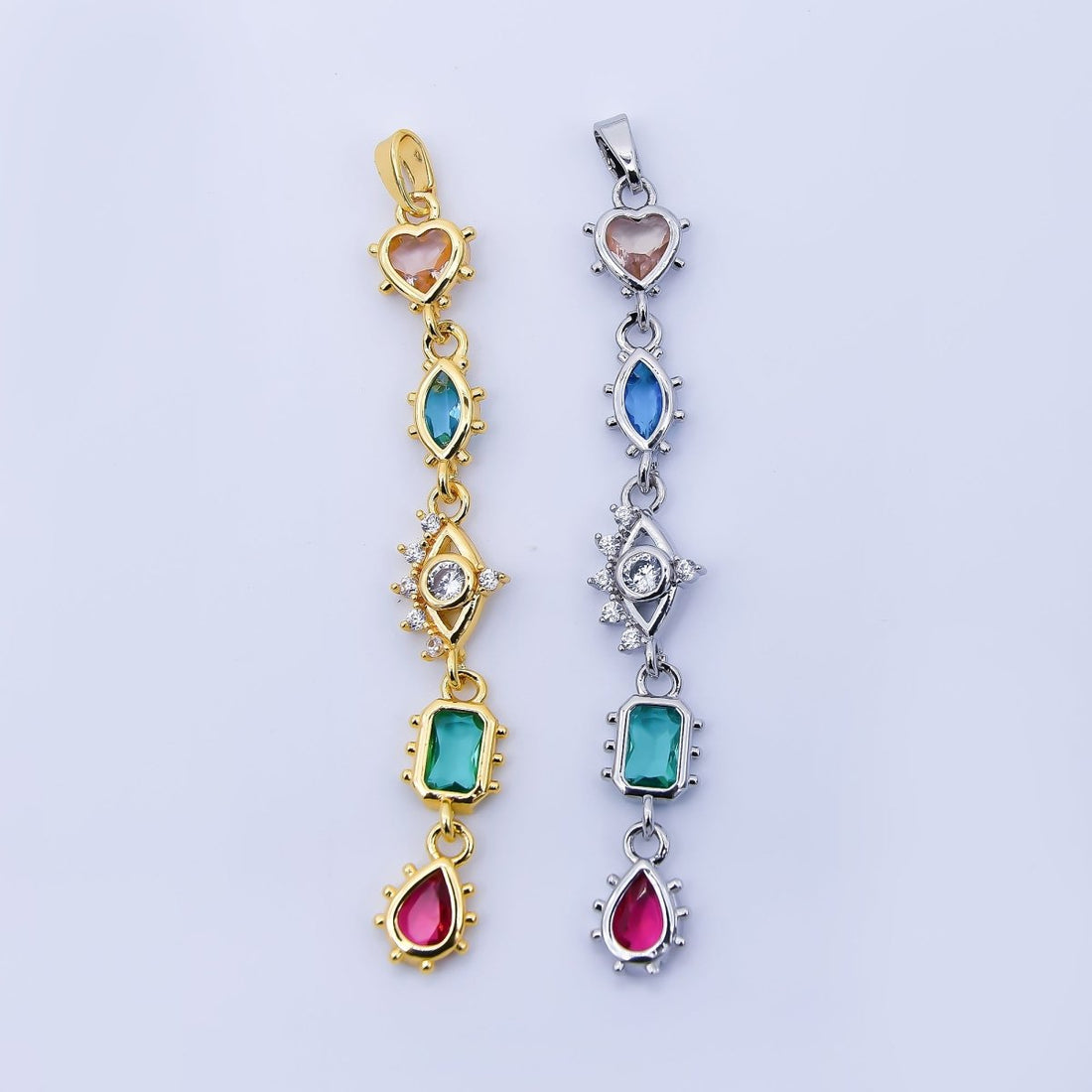 24K Gold Filled Multi Color Shape CZ Drop Charm Pendant Heart, Marquise &amp; Teardrop Design in Gold or Silver AA1673