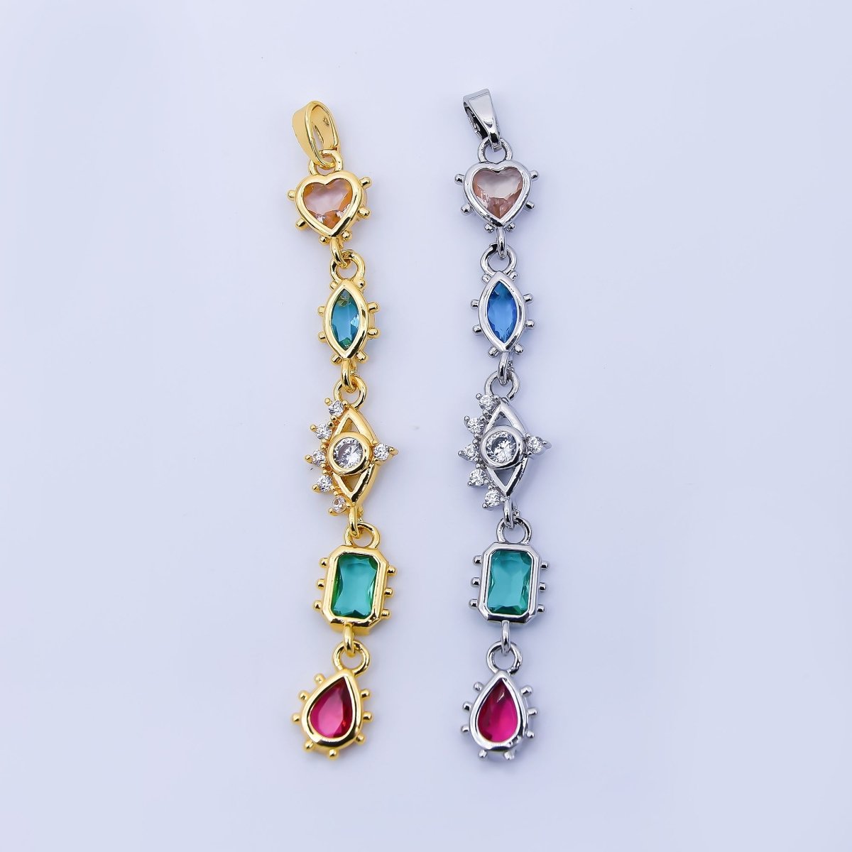 24K Gold Filled Multi Color Shape CZ Drop Charm Pendant Heart, Marquise &amp; Teardrop Design in Gold or Silver AA1673