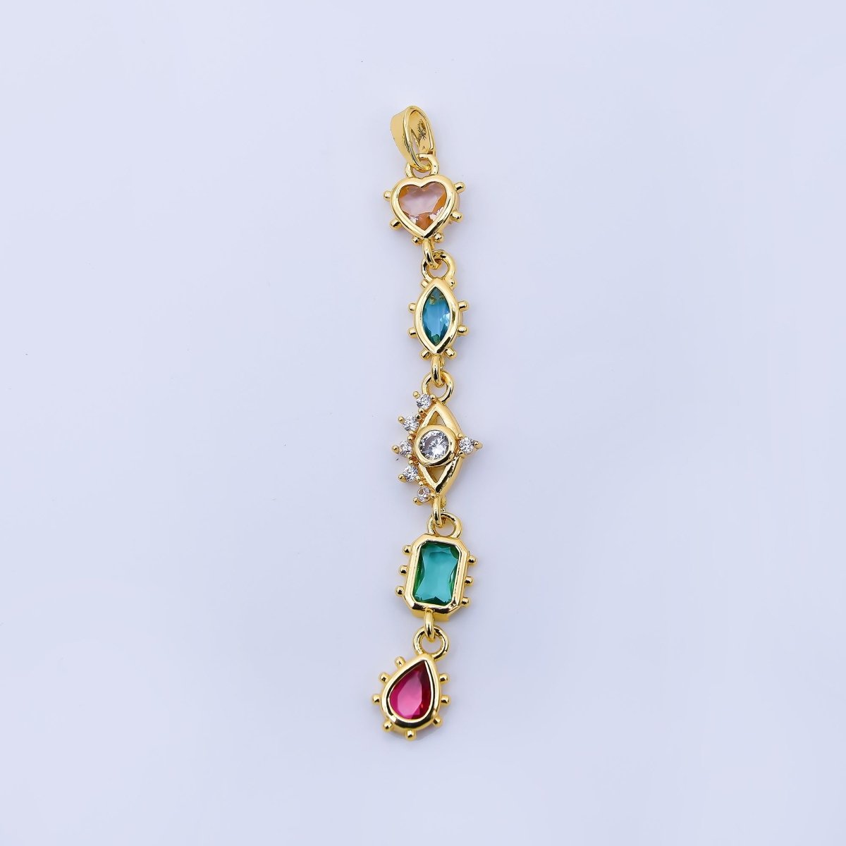 24K Gold Filled Multi Color Shape CZ Drop Charm Pendant Heart, Marquise &amp; Teardrop Design in Gold or Silver AA1673