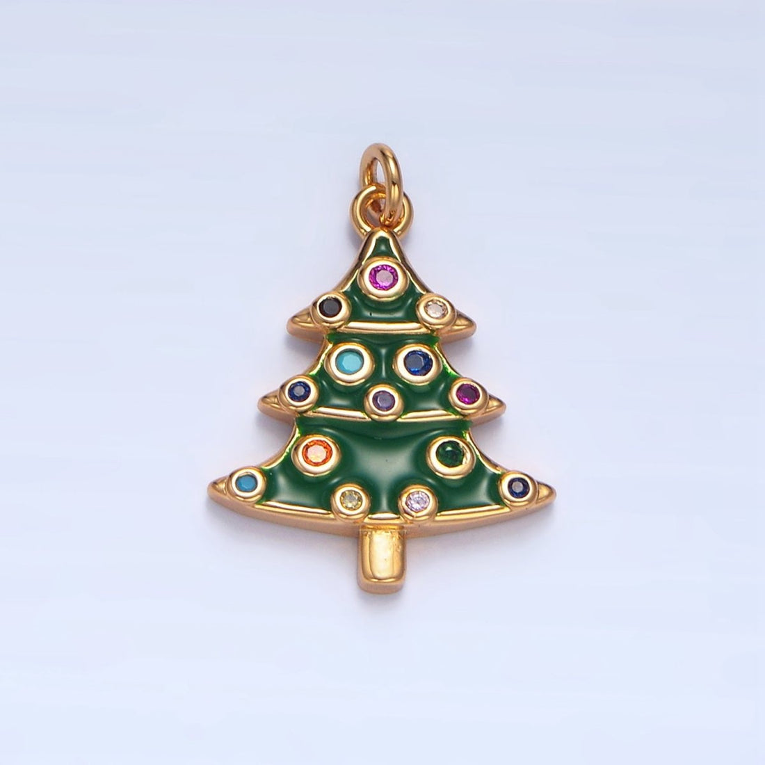 24K Gold Filled Multi Colored CZ Christmas Tree Charm | X-785