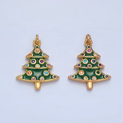 24K Gold Filled Multi Colored CZ Christmas Tree Charm | X-785