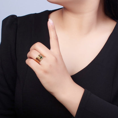 24K Gold Filled Multiband Signet Ring with Emerald Green Baguette CZ Cubic Zirconia O-2284