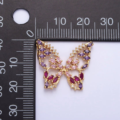 24K Gold Filled Multicolor, Clear Marquise Butterfly Pendant in Gold &amp; Silver | AA215 AA216 AA221 AA222