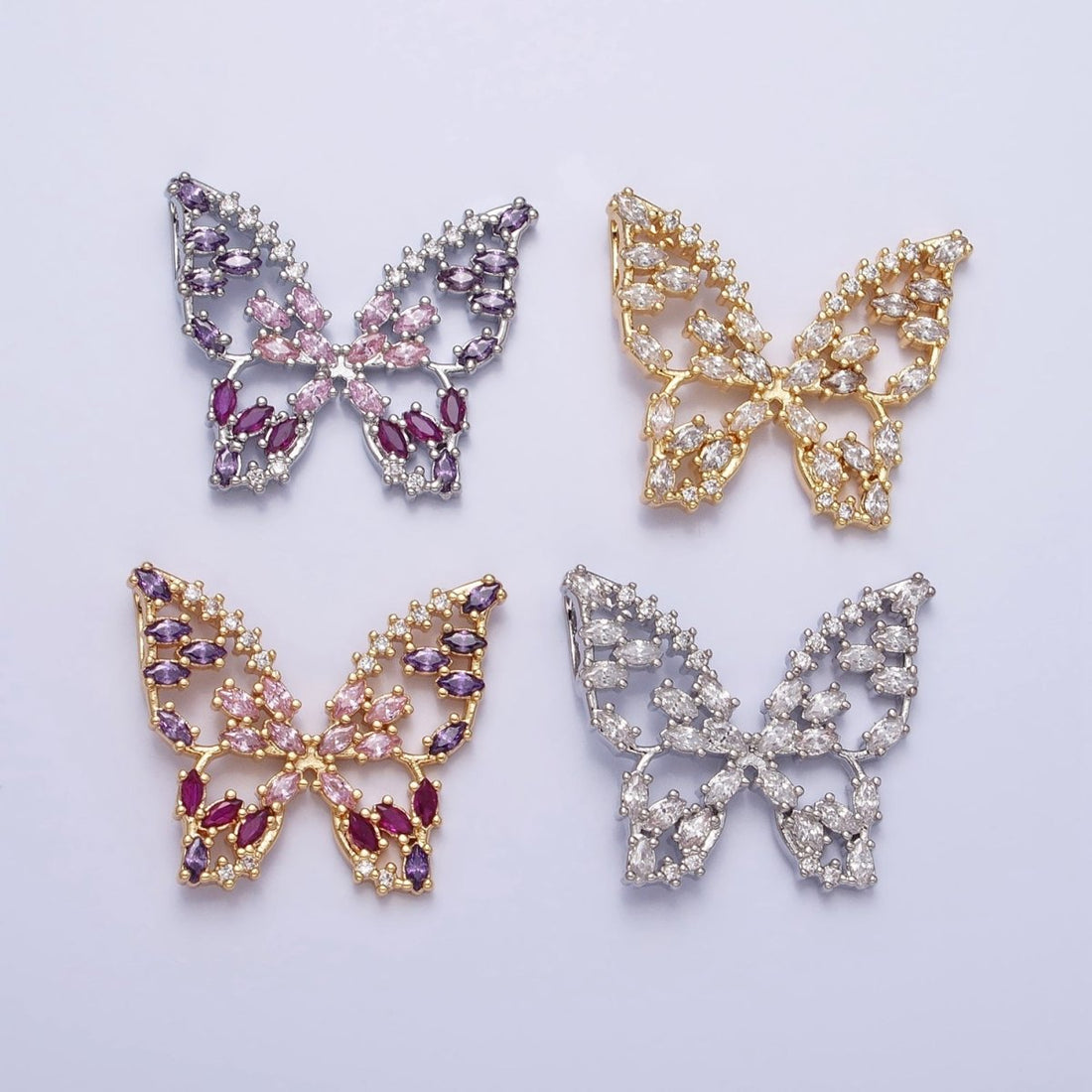 24K Gold Filled Multicolor, Clear Marquise Butterfly Pendant in Gold &amp; Silver | AA215 AA216 AA221 AA222