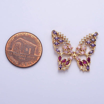 24K Gold Filled Multicolor, Clear Marquise Butterfly Pendant in Gold &amp; Silver | AA215 AA216 AA221 AA222