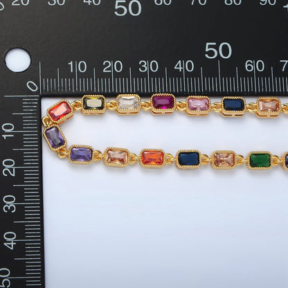 24K Gold Filled Multicolor CZ Baguette 15.5 Inch Necklace | WA-2556
