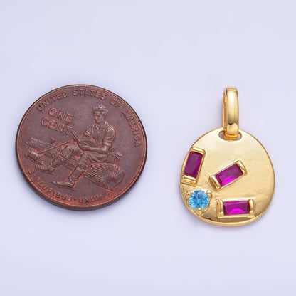24K Gold Filled Multicolor CZ Baguette Geometric Pendant | AA1083