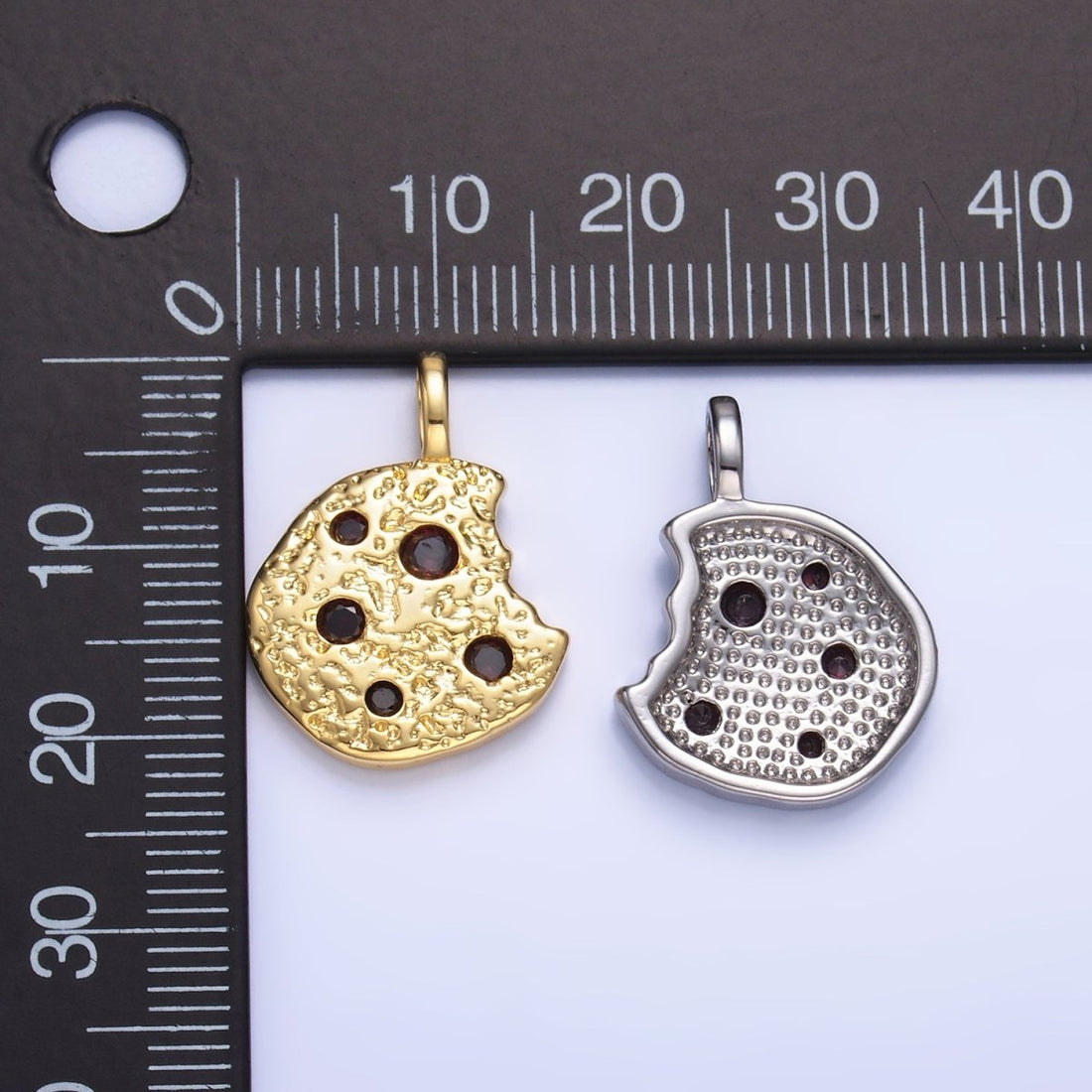 24K Gold Filled Multicolor CZ Bitten Cookie Food Pendant in Gold &amp; Silver | AA1427