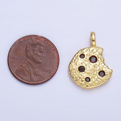 24K Gold Filled Multicolor CZ Bitten Cookie Food Pendant in Gold &amp; Silver | AA1427