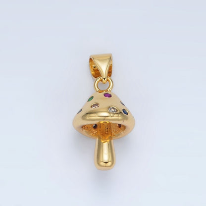 24K Gold Filled Multicolor CZ Dotted Mushroom Pendant | AA1407
