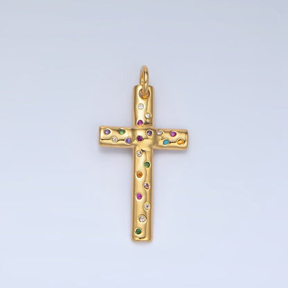 24K Gold Filled Multicolor CZ Dotted Religious Cross Charm | X606