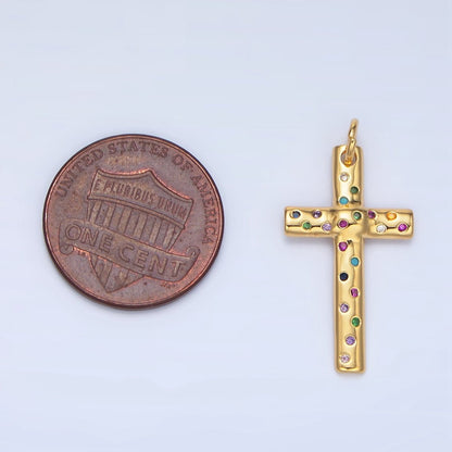 24K Gold Filled Multicolor CZ Dotted Religious Cross Charm | X606