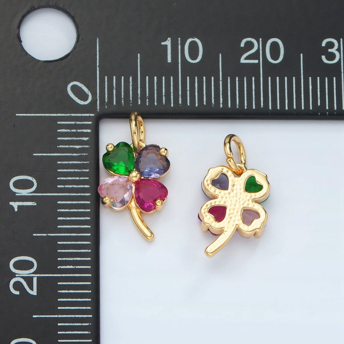 24K Gold Filled Multicolor CZ Flower Clover Charm | D715