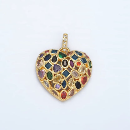 24K Gold Filled Multicolor CZ Geometric Heart Micro Paved CZ Bail Pendant | AA1366