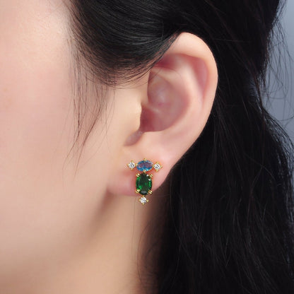 24K Gold Filled Multicolor CZ Geometric Stud Earrings | T298