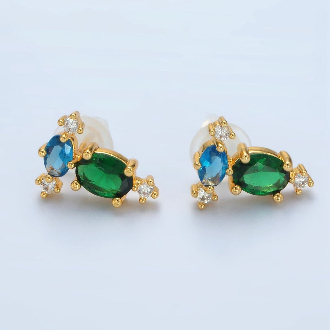 24K Gold Filled Multicolor CZ Geometric Stud Earrings | T298