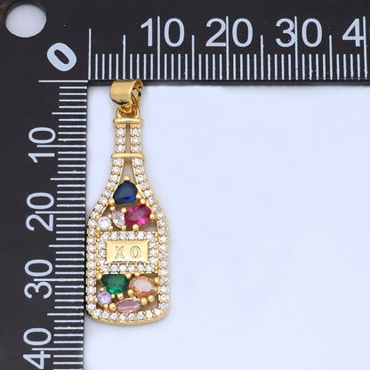 24K Gold Filled Multicolor CZ Micro Paved Wine Bottle Pendant | AA1478