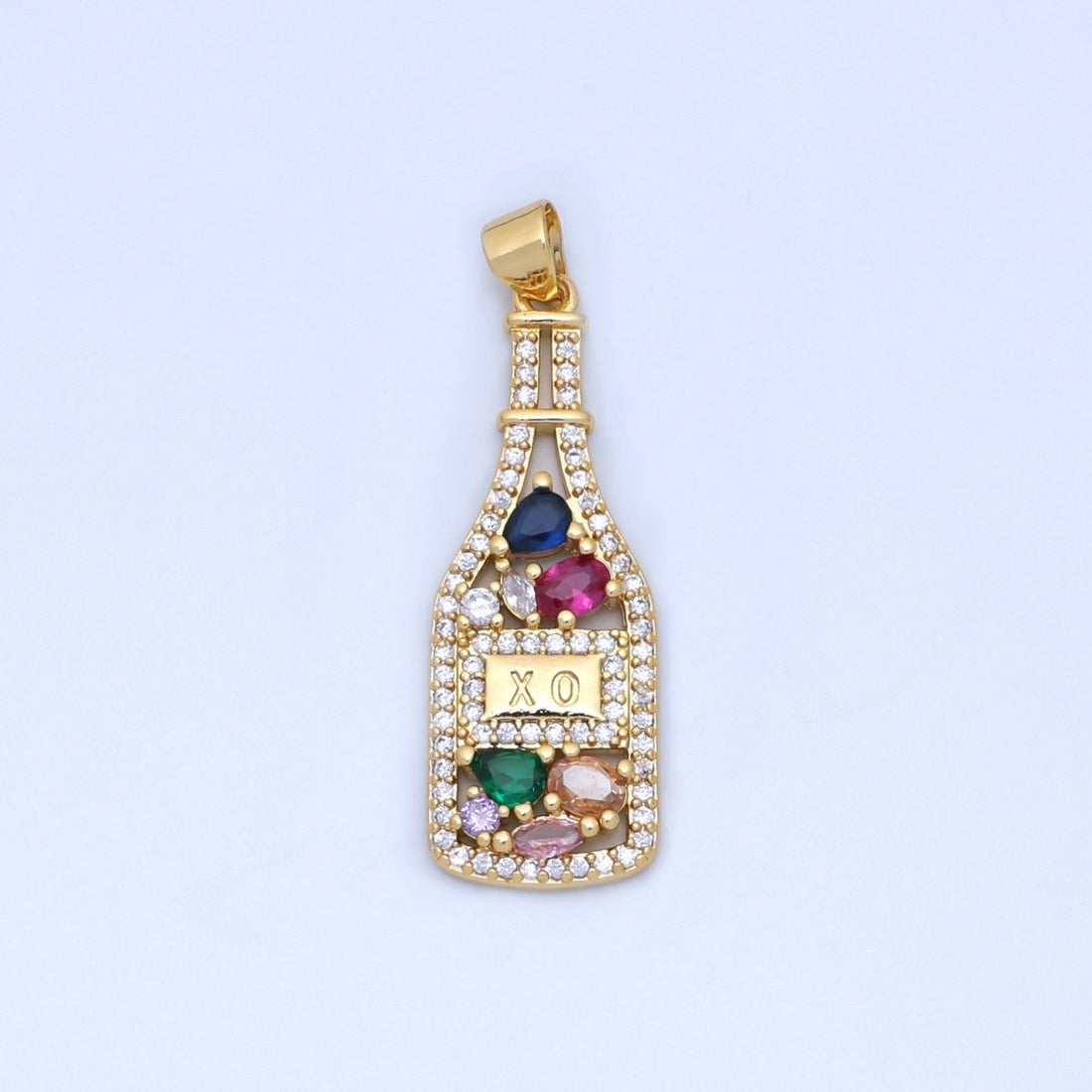 24K Gold Filled Multicolor CZ Micro Paved Wine Bottle Pendant | AA1478
