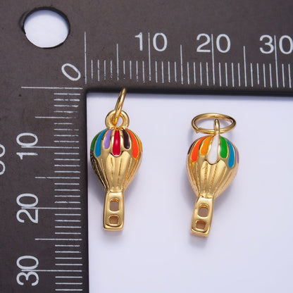 24K Gold Filled Multicolor Enamel Hot Air Balloon Travel 3D Multidimensional Charm | W283