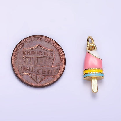 24K Gold Filled Multicolor Enamel Ice Cream Popsicle Charm | C692