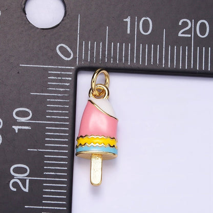 24K Gold Filled Multicolor Enamel Ice Cream Popsicle Charm | C692