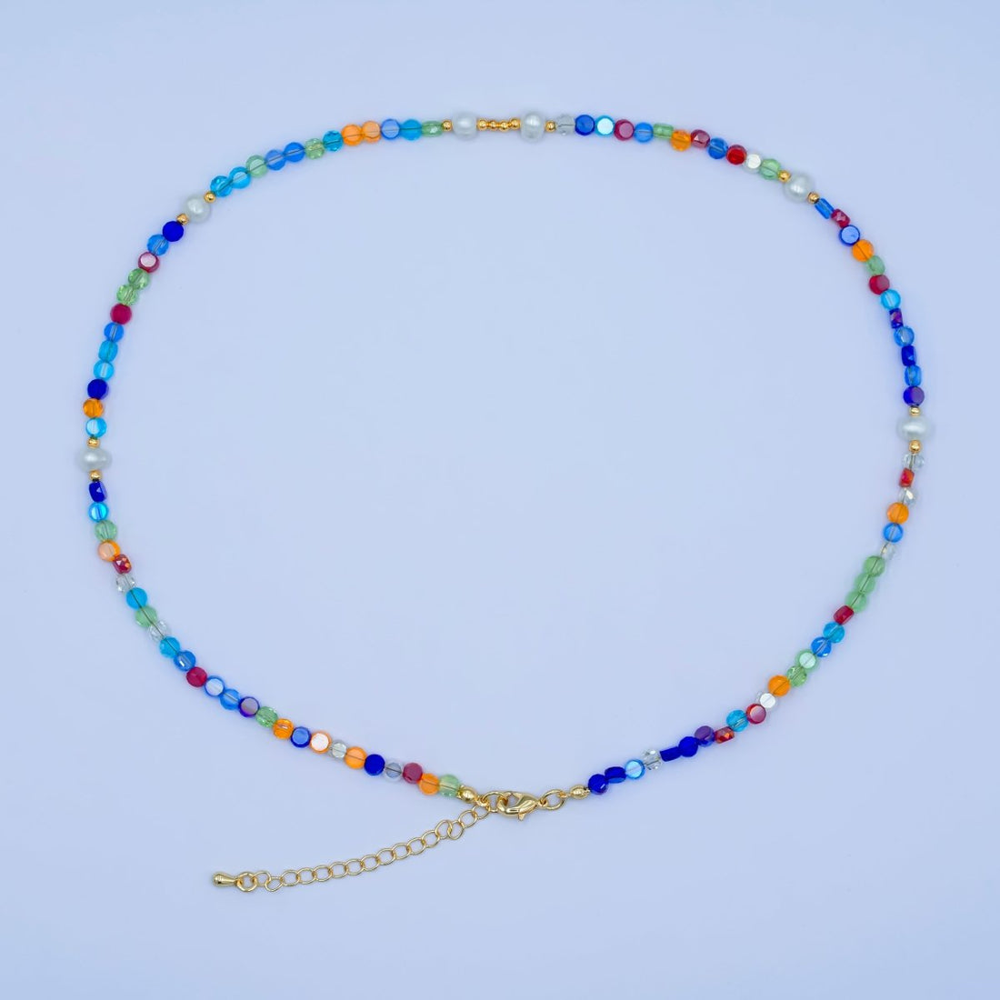 24K Gold Filled Multicolor Flat Gemstone 17.5 Inch Necklace | WA-2972