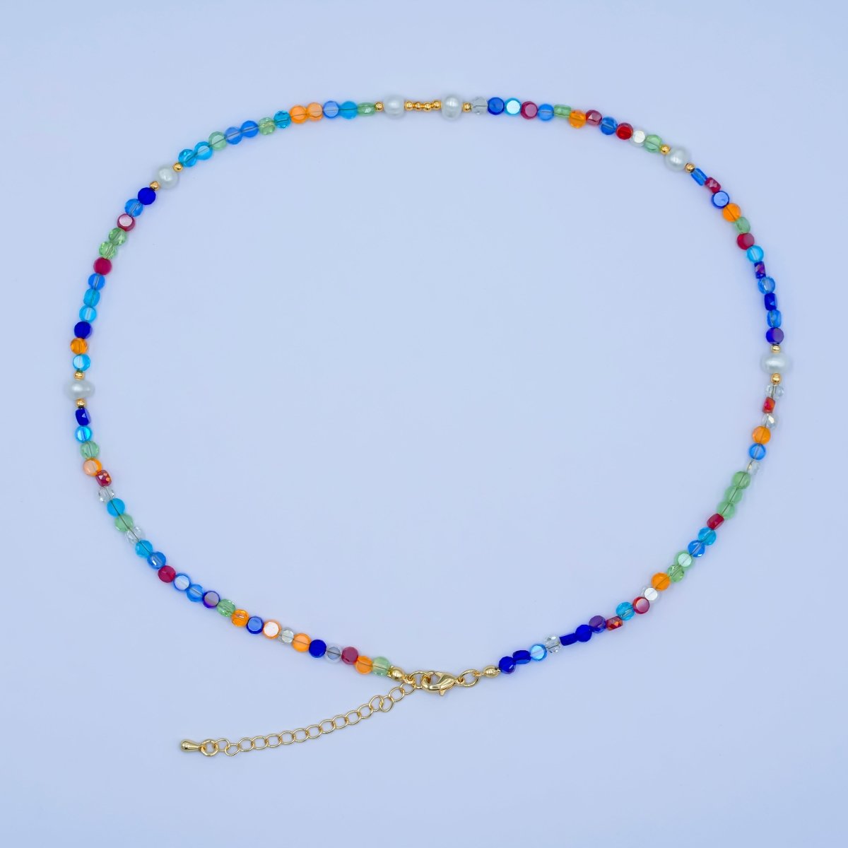 24K Gold Filled Multicolor Flat Gemstone 17.5 Inch Necklace | WA-2972