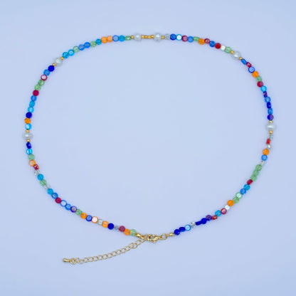 24K Gold Filled Multicolor Flat Gemstone 17.5 Inch Necklace | WA-2972